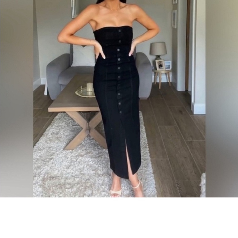 Zara Black Strapless Button-Front Midi Dress